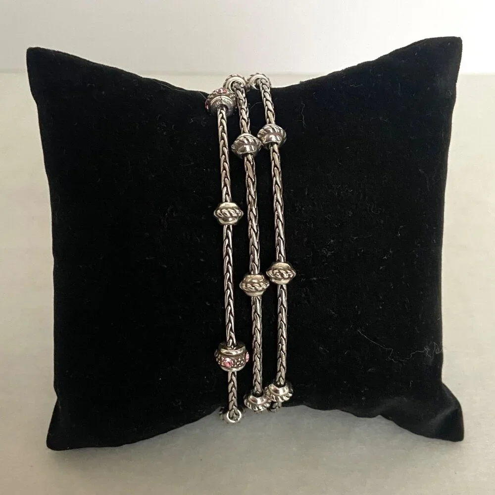 Brighton Power Of Pink Crystal Heart Charm 3 Strand Breast Cancer Bracelet